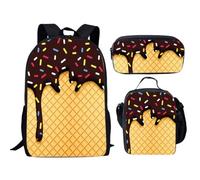 Générique Sac à dos imprimé trois pièces rentrée des classes pour élèves du primaire avec crayon et à goûter design joli adapté à l’usage quotidien (Brown, One Size)