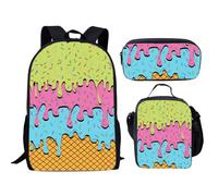 Générique Sac à dos imprimé trois pièces rentrée des classes pour élèves du primaire avec crayon et à goûter design joli adapté à l’usage quotidien (Light Green, One Size)