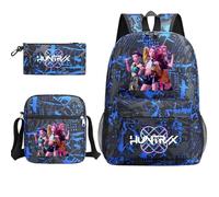 Générique Sac à Dos K-Pop DE-Mon H-Hunters - Huntrix Cartable Scolaire Imperméable 3 Pièces pour Collège/Lycée - Sac Bandoulière + Trousse - pour Garçon Fille Fans de K-Pop