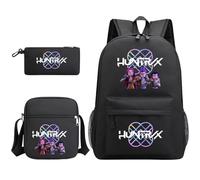 Générique Sac à Dos K-Pop DE-Mon H-Hunters - Huntrix Cartable Scolaire Imperméable 3 Pièces pour Collège/Lycée - Sac Bandoulière + Trousse - pour Garçon Fille Fans de K-Pop