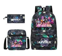 Générique Sac à Dos K-Pop DE-Mon H-Hunters - Huntrix Cartable Scolaire Imperméable 3 Pièces pour Collège/Lycée - Sac Bandoulière + Trousse - pour Garçon Fille Fans de K-Pop
