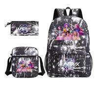 Générique Sac à Dos K-Pop DE-Mon H-Hunters - Huntrix Cartable Scolaire Imperméable 3 Pièces pour Collège/Lycée - Sac Bandoulière + Trousse - pour Garçon Fille Fans de K-Pop