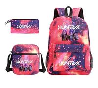 Générique Sac à Dos K-Pop DE-Mon H-Hunters - Huntrix Cartable Scolaire Imperméable 3 Pièces pour Collège/Lycée - Sac Bandoulière + Trousse - pour Garçon Fille Fans de K-Pop