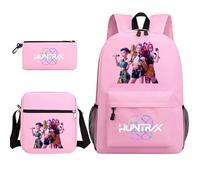 Générique Sac à Dos K-Pop DE-Mon H-Hunters - Huntrix Cartable Scolaire Imperméable 3 Pièces pour Collège/Lycée - Sac Bandoulière + Trousse - pour Garçon Fille Fans de K-Pop