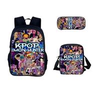Générique Sac à Dos K-POP DE-MON HUNTERS - Huntrix Cartable Scolaire Imperméable 3 Pièces pour Collège/Lycée - Sac Bandoulière + Trousse - Pour Garçon Fille Fans de K-pop