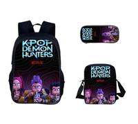 Générique Sac à Dos K-POP DE-MON HUNTERS - Huntrix Cartable Scolaire Imperméable 3 Pièces pour Collège/Lycée - Sac Bandoulière + Trousse - Pour Garçon Fille Fans de K-pop