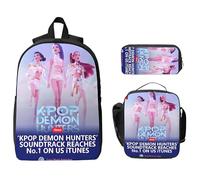 Générique Sac à Dos K POP DE-MON HUNTERS - Huntrix Cartable Scolaire Imperméable 3 Pièces pour Collège/Lycée - Sac Bandoulière + Trousse, Pour Garçon Fille Fans de K-pop Rumi/Mira/Zoey