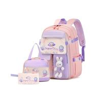 Générique Sac à Dos Kawaii Lapin pour Filles, Set 3 Pièces Sac École Boîte Repas Trousse, Cartable Kawaii avec ouverture de style porte de réfrigérateur, pour Maternelle, Primaire, Collège (Purple)