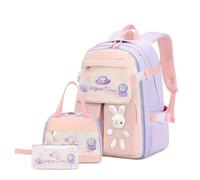 Générique Sac à Dos Kawaii Lapin pour Filles, Set 3 Pièces Sac École Boîte Repas Trousse, Cartable Kawaii avec ouverture de style porte de réfrigérateur, pour Maternelle, Primaire, Collège (Pink)