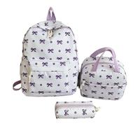 Générique Sac à Dos Léger avec Noeud Papillon Patchwork pour Étudiantes, Sac à Dos Décontracté pour Collège et Université, Sac à Dos Quotidien avec Compartiment Principal (White, 30cmx40cmx12cm)