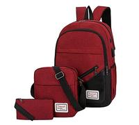Générique Sac à dos lycéen étudiant trois pièces ordinateur décontracté garçons filles correspondant épaule (Red, One Size)