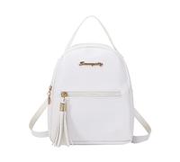 Générique Sac à dos nouveau modèle mode rétro pompon décoration pratique grande capacité fermeture éclair sac à dos (White, One Size)