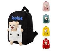 Générique Sac à Dos Personnalisable Enfant Avec Poupée Ours Amovible - Pour Fille Et Garçon, Maternelle, Crèche, École (Noir)