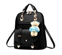 Générique Sac à Dos pour Femme Sac a Main Femmes Petit Sac a Dos Petite Sacoche Fille Sac a Dos College Cuir PU en Bandoulière avec accessoires de poupée ours (Noir), Taille unique
