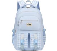 Générique Sac à Dos Pour Fille Avec Détails à Carreaux, Léger Et Résistant à L'eau, De Style Campus, Offrant Une Grande Capacité Et Des Bretelles Réglables, Idéal Pour L'école Et Les Voyages (Bleu)