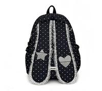 Générique Sac à dos pour fille, sac à dos adorable au style charmant, agrémenté d'oreilles de lapin à pois et d'une bordure en dentelle ; un modèle décontracté au style preppy (Noir,Large)