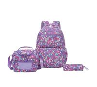 Générique Sac à Dos Scolaire à Compartiments Ensemble Tripièce avec Trousse et Pochon Repas Design Dessin Animé Grande Capacité Randonnée Quotidienne pour Étudiants (Purple, One Size)
