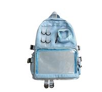 Générique sac a dos scolaire Sac à dos décontracté multi-poches for étudiants, grande capacité, en maille transparente, sac d'école esthétique JK for adolescents(Blue)