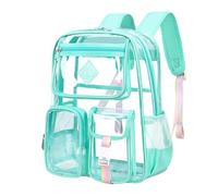 Générique Sac a dos transparent enfant garcon fille, Cartables Scolaires Grande Capacité Kawaii Étanche sac a dos fille primaire imperméable PVC Sacs d'école Multi-poches (Mint Green, One Size)