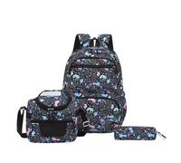 Générique Sac à Dos Trois Pièces Polyvalent pour Écoliers - Cartable Spacieux Design Dessin Animé Coloré Garçons Filles (Black, One Size)