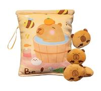 Générique Sac À Goûter en Peluche,Peluche Animal Capybara Sac À Goûter - Coussin Doux avec Dragonne, Porte-clés avec 4 Poupées Idéal pour et Adultes, Voyage et Pique-Nique