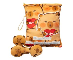 Générique Sac À Goûter en Peluche,Peluche Animal Capybara Sac À Goûter - Pendentif Porte-Clés Câlin Antistress avec 4 Petites Poupées pour