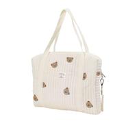 Générique Sac à langer pour bébé, Organiseur poussette universel, Grand fourre-tout maman 36×30 cm, coton ciré résistant, poches isolées et fermeture zippée (Petit Ours)