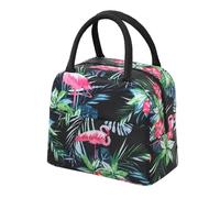 Générique Sac A Lunch Sac à lunch avec poignée, sac isotherme for femmes et enfants, boîte, pique-nique, voyage, stockage portable des aliments, for petit-déjeuner(Black Flamingo)