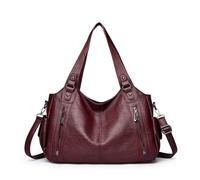 Générique Sac à Main Femme Vintage En Cuir Pu, Grand Sac BandoulièRe Avec Fermeture éClair Et Sangle RéGlable, Fourre-Tout Adapté Pour L'éCole, Le Travail Et Les Voyages(Burgundy,39x25x14cm)