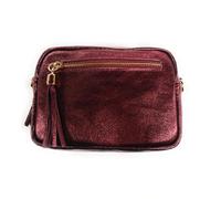 Générique Sac Bandoulière en Cuir Irisé Bordeaux, Fermeture Métallique, Fabriqué en Italie, Style Habillé avec Bandoulière Ajustable (Bordeaux)