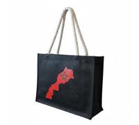 Générique Sac cabas artisanal carte du Maroc - toile écologique avec poignées en corde (Noir)