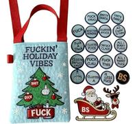 Générique Sac Cabas brodé « F*CKIN’ HolidayVibes », Sac Cabas brodé « Joyeux Noël », décoration de Noël avec 19 pièces « F*CKS » et Bonus, Cadeau Sarcastique et Humoristique (#D)