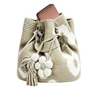 Générique Sac Cabas Fleur au Crochet - Fait Main Coton Velours Sac à Main Épaule Franges Fleur | 25x10x22cm Śac Bandoulière Tendance Décontracté Léger en Tricot pour Shopping Voyage Plage