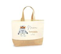 Générique Sac cabas “Nounou formidable” ours d’hiver - Cadeau fête des nounous ou Noël - Personnalisable avec prénom - Sac toile et jute 38x44x18 cm -