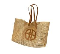 Générique Sac de Plage en Jute Tressé avec Poignées en Cuir, Grand Cabas d'Été, Naturel