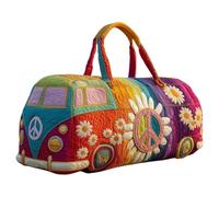 Générique Sac De Sport Matelassé Hippie Van, Bagage De Nuit De Voyage Boho Weekender avec Sangle Réglable, Style Rétro en Toile for Les Voyages Quotidiens(G-3,18"x9"x9")