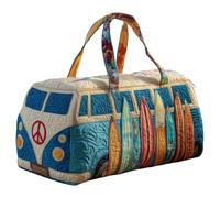 Générique Sac De Sport Matelassé Hippie Van, Bagage De Nuit De Voyage Boho Weekender avec Sangle Réglable, Style Rétro en Toile for Les Voyages Quotidiens(B-4,18"x9"x9")
