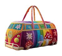 Générique Sac De Sport Matelassé Hippie Van, Bagage De Nuit De Voyage Boho Weekender avec Sangle Réglable, Style Rétro en Toile for Les Voyages Quotidiens(A-4,16"x8"x8")