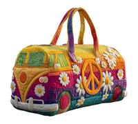 Générique Sac De Sport Matelassé Hippie Van, Bagage De Nuit De Voyage Boho Weekender avec Sangle Réglable, Style Rétro en Toile for Les Voyages Quotidiens(F-3,16"x8"x8")