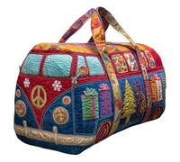 Générique Sac Duffel Matelassé Hippie Van Fait À La Main, Fourre-Tout De Gym De Voyage À Imprimé Vibrant avec Sangle Réglable, Sac De Week-End De Voyage Boho for Femmes Mon(W-2,16X8X8 inch)