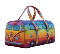 Générique Sac Duffel Matelassé Hippie Van Fait À La Main, Fourre-Tout De Gym De Voyage À Imprimé Vibrant avec Sangle Réglable, Sac De Week-End De Voyage Boho for Femmes Mon(J,18X9X9 inch)