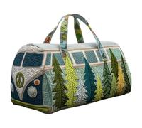 Générique Sac Duffel Matelassé Hippie Van Fait À La Main, Fourre-Tout De Gym De Voyage À Imprimé Vibrant avec Sangle Réglable, Sac De Week-End De Voyage Boho for Femmes Mon(V-1,16X8X8 inch)