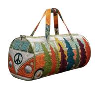 Générique Sac Duffel Matelassé Hippie Van Fait À La Main, Fourre-Tout De Gym De Voyage À Imprimé Vibrant avec Sangle Réglable, Sac De Week-End De Voyage Boho for Femmes Mon(H,18X9X9 inch)