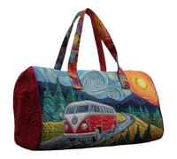 Générique Sac Duffel Matelassé Hippie Van Fait À La Main, Fourre-Tout De Gym De Voyage À Imprimé Vibrant avec Sangle Réglable, Sac De Week-End De Voyage Boho for Femmes Mon(U-2,18X9X9 inch)