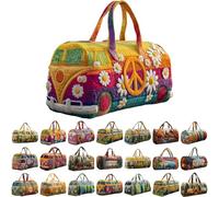 Générique Sac Duffel Matelassé Hippie Van Fait À La Main, Fourre-Tout De Gym De Voyage À Imprimé Vibrant avec Sangle Réglable, Sac De Week-End De Voyage Boho for Femmes Mon(#01-d,16X8X8 inch)