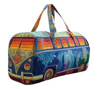 Générique Sac Duffel Matelassé Hippie Van Fait À La Main, Fourre-Tout De Gym De Voyage À Imprimé Vibrant avec Sangle Réglable, Sac De Week-End De Voyage Boho for Femmes Mon(C,18X9X9 inch)