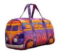 Générique Sac Duffel Matelassé Hippie Van Fait À La Main, Fourre-Tout De Gym De Voyage À Imprimé Vibrant avec Sangle Réglable, Sac De Week-End De Voyage Boho for Femmes Mon(F,18X9X9 inch)