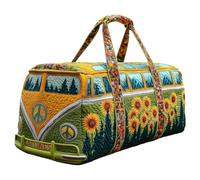 Générique Sac Duffel Matelassé Hippie Van Fait À La Main, Fourre-Tout De Gym De Voyage À Imprimé Vibrant avec Sangle Réglable, Sac De Week-End De Voyage Boho for Femmes Mon(V-2,16X8X8 inch)