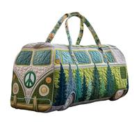 Générique Sac Duffel Matelassé Hippie Van Fait À La Main, Fourre-Tout De Gym De Voyage À Imprimé Vibrant avec Sangle Réglable, Sac De Week-End De Voyage Boho for Femmes Mon(U-7,18X9X9 inch)