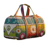 Générique Sac Duffel Matelassé Hippie Van Fait À La Main, Fourre-Tout De Gym De Voyage À Imprimé Vibrant avec Sangle Réglable, Sac De Week-End De Voyage Boho for Femmes Mon(V-5,18X9X9 inch)